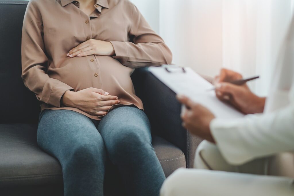 Pregnant woman consulting with a professional