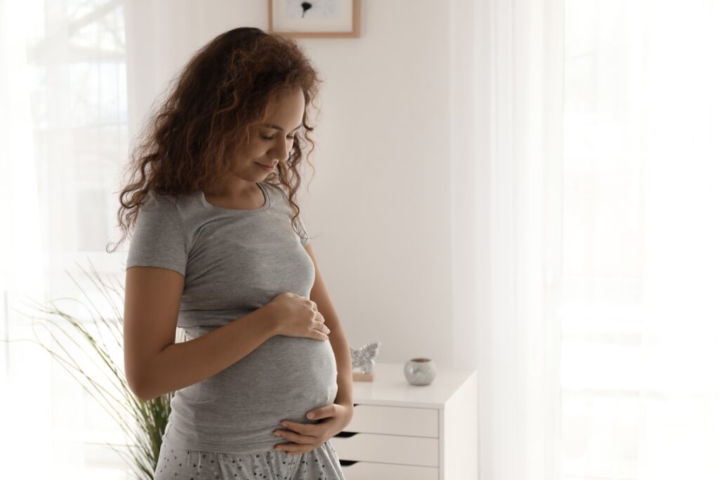 Young pregnant African-American woman at home